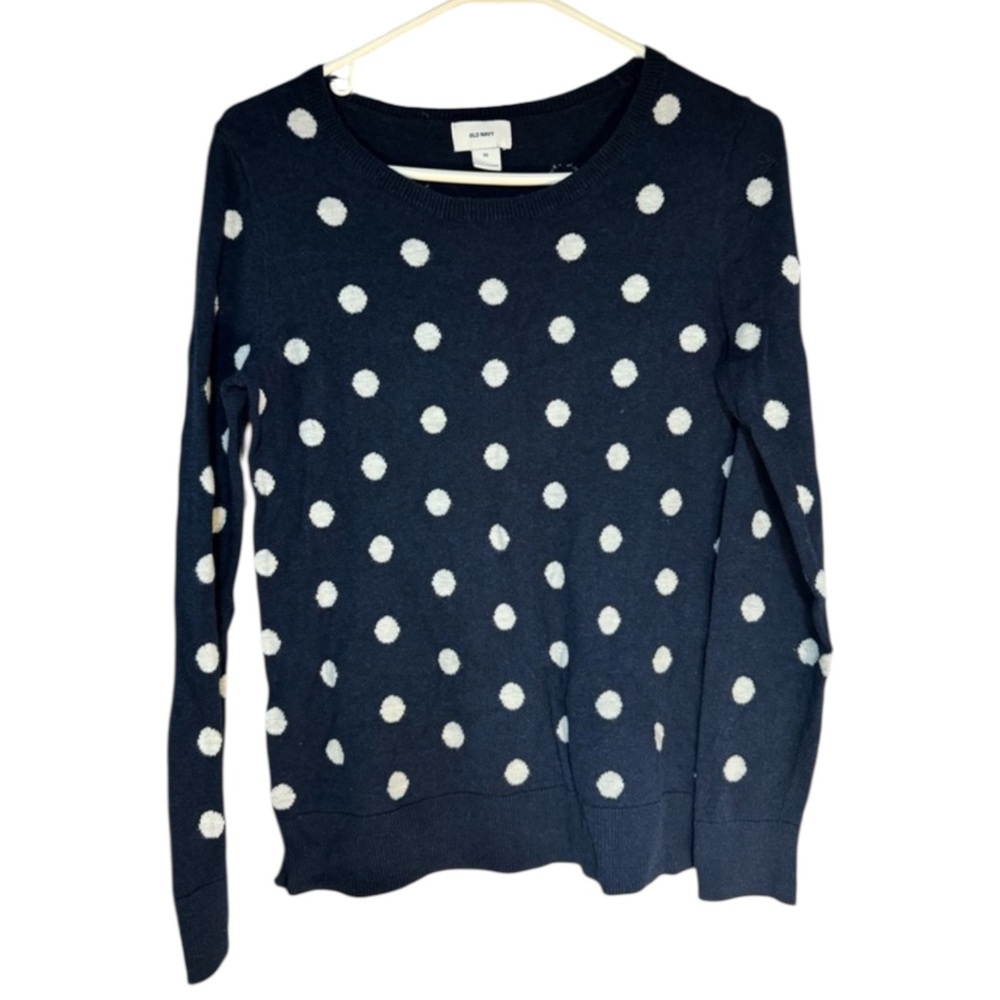 Old Navy Navy and White Polka Dot Sweater